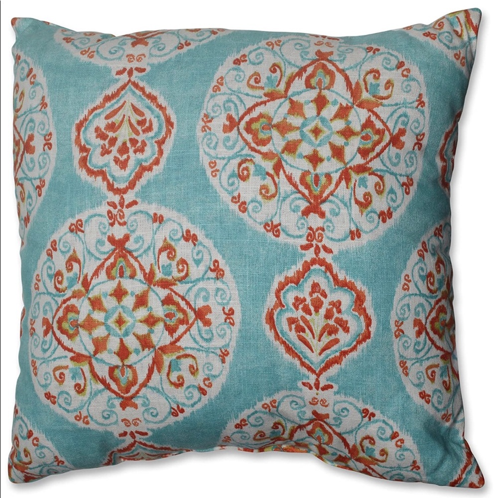 Coral turquoise medallion throw pillow 18”